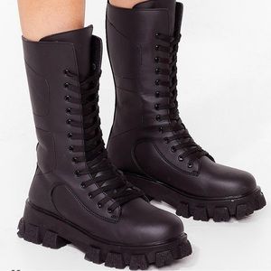 Lace Up Nasty Gal Chunky Biker Boots